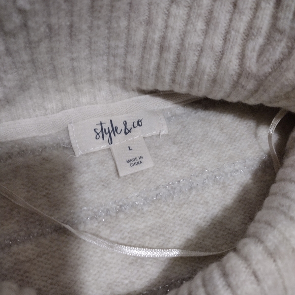 Style & Co Tan and Silver striped Cowl Neck Sweater - Picture 9 of 12